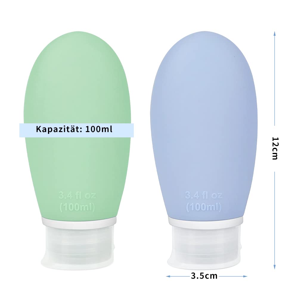 Travel Bottles Set 100ml – 3-Pack Silicone Refillable Containers for Shampoo, Cream, Lotion, Leakproof & TSA Approved