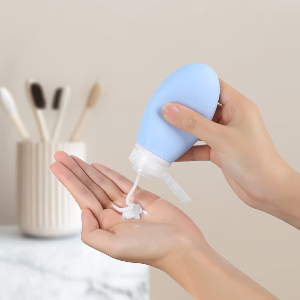 Travel Bottles Set 100ml – 3-Pack Silicone Refillable Containers for Shampoo, Cream, Lotion, Leakproof & TSA Approved