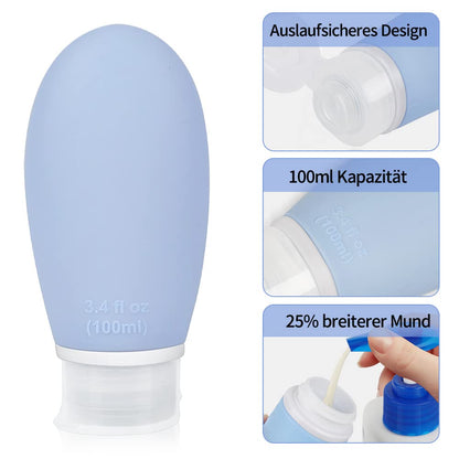 Travel Bottles Set 100ml – 3-Pack Silicone Refillable Containers for Shampoo, Cream, Lotion, Leakproof & TSA Approved