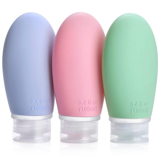 Travel Bottles Set 100ml – 3-Pack Silicone Refillable Containers for Shampoo, Cream, Lotion, Leakproof & TSA Approved