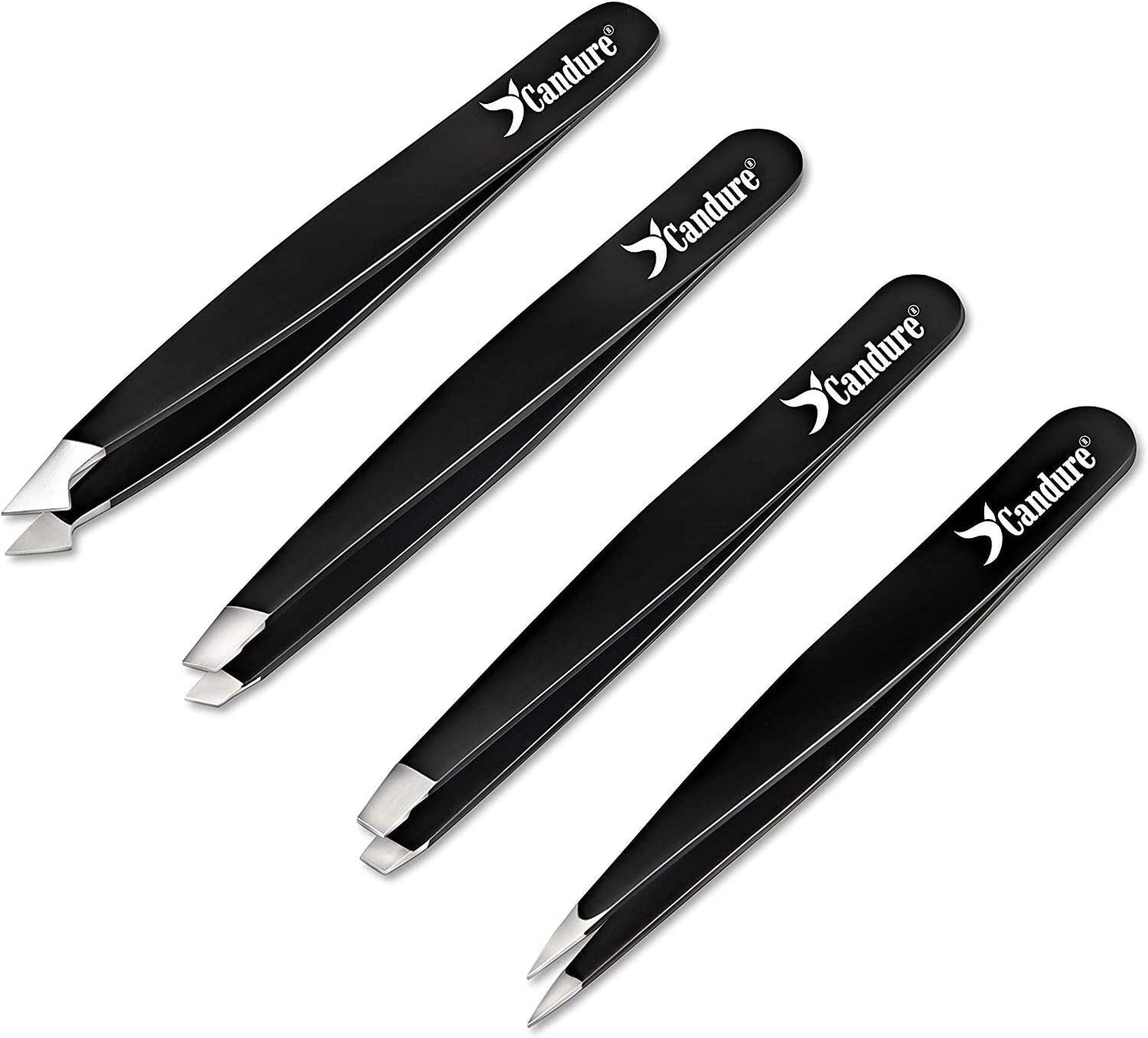 Eyebrow Tweezers Set – 4 Stainless Steel Precision Tweezers for Hair Removal, Blackheads and Ingrown Hairs