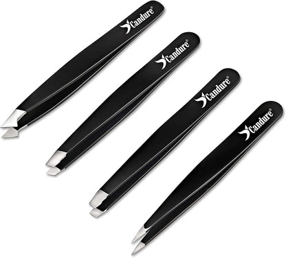Eyebrow Tweezers Set – 4 Stainless Steel Precision Tweezers for Hair Removal, Blackheads and Ingrown Hairs