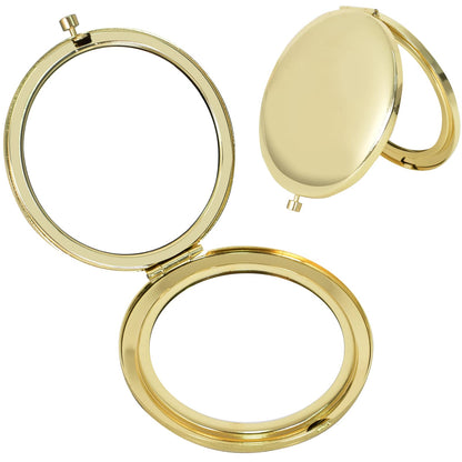 Portable Round Handheld Mirror – Compact Folding Makeup Travel Pocket Mirror with Double Sided Magnification, Gold