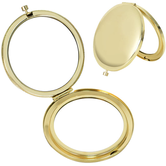 Portable Round Handheld Mirror – Compact Folding Makeup Travel Pocket Mirror with Double Sided Magnification, Gold