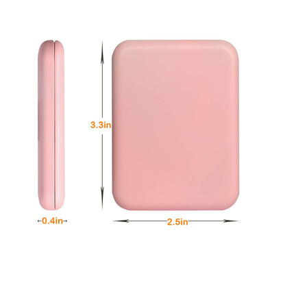LED Compact Travel Mirror – Folding Pocket Makeup Mirror with 1x/3x Magnification and Built-In Lighting, Pink