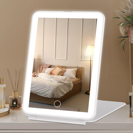 FASCINATE Kosmetikspiegel mit Beleuchtung, Wiederaufladbarer Tragbarer Reisespiegel mit 3 Lichtfarben, Vergrößerungsspiegel mit Licht Helligkeit einstellbar, Ideal für Reisen, LED Schminkspiegel