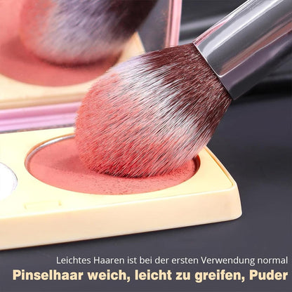 Professional Makeup Brush Set – 10 Brushes + 2 Sponges for Foundation, Powder, Eyeshadow, Blush, Silver Handles
