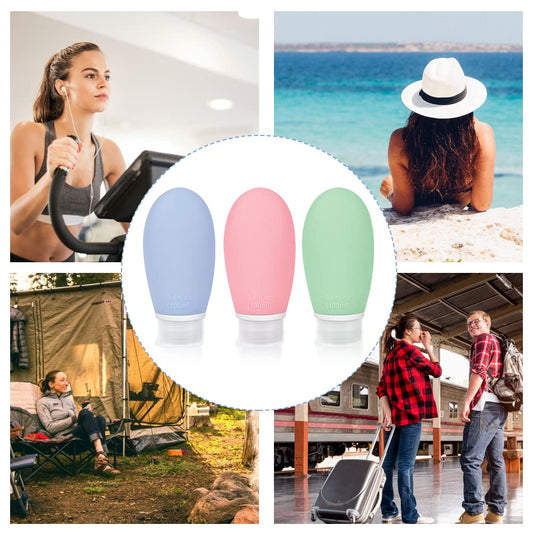 Travel Bottles Set 100ml – 3-Pack Silicone Refillable Containers for Shampoo, Cream, Lotion, Leakproof & TSA Approved