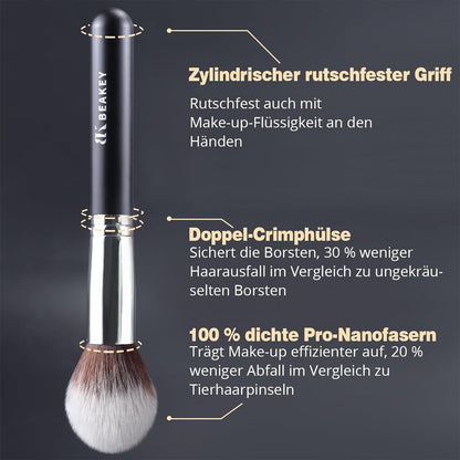 Professional Makeup Brush Set – 10 Brushes + 2 Sponges for Foundation, Powder, Eyeshadow, Blush, Silver Handles
