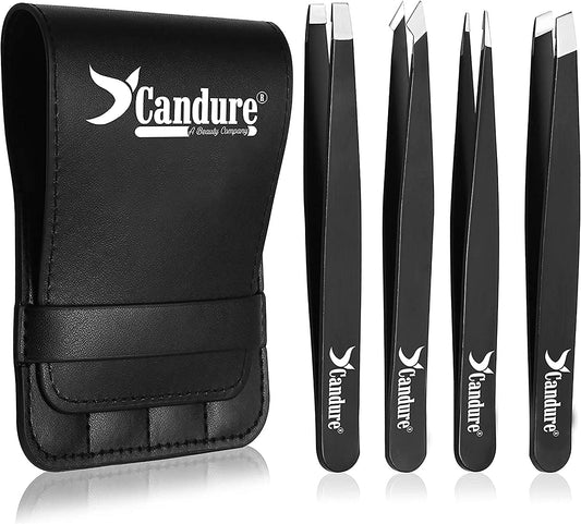 Eyebrow Tweezers Set – 4 Stainless Steel Precision Tweezers for Hair Removal, Blackheads and Ingrown Hairs