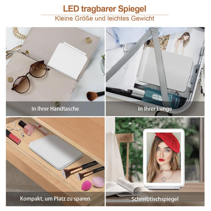 FASCINATE Kosmetikspiegel mit Beleuchtung, Wiederaufladbarer Tragbarer Reisespiegel mit 3 Lichtfarben, Vergrößerungsspiegel mit Licht Helligkeit einstellbar, Ideal für Reisen, LED Schminkspiegel