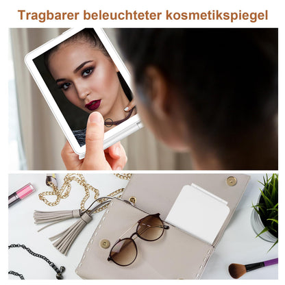 FASCINATE Kosmetikspiegel mit Beleuchtung, Wiederaufladbarer Tragbarer Reisespiegel mit 3 Lichtfarben, Vergrößerungsspiegel mit Licht Helligkeit einstellbar, Ideal für Reisen, LED Schminkspiegel