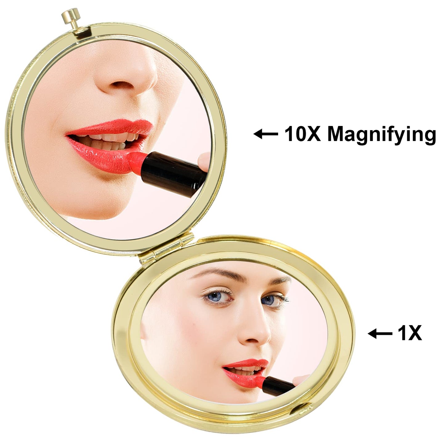 Portable Round Handheld Mirror – Compact Folding Makeup Travel Pocket Mirror with Double Sided Magnification, Gold